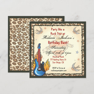 Rock Star Tattoo Invitation Kaart