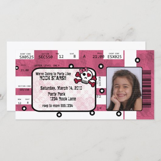 Rock Star Ticket Uitnodiging of Hartelijk dank (Voorkant / Achterkant)