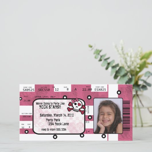 Rock Star Ticket Uitnodiging of Hartelijk dank (Staand voorkant)