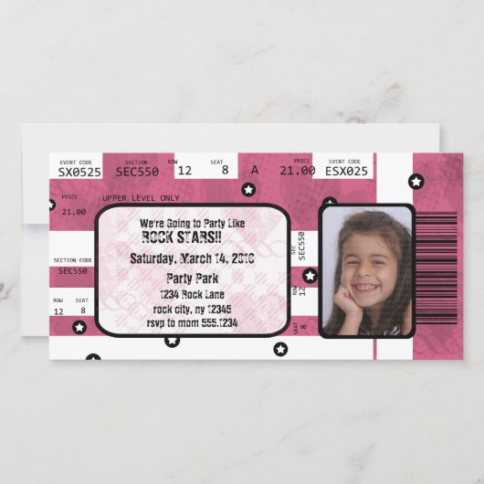 Rock Star Ticket Uitnodiging of Hartelijk dank (Voorkant)