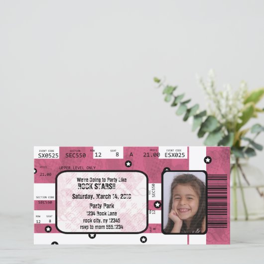 Rock Star Ticket Uitnodiging of Hartelijk dank (Staand voorkant)