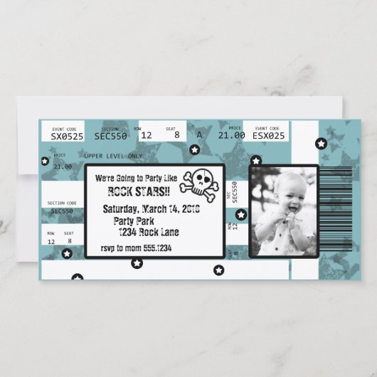 Rock Star Ticket Uitnodiging of Hartelijk dank (Voorkant)