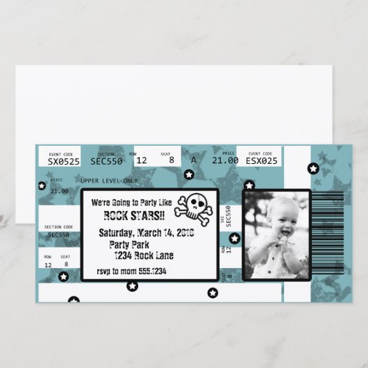 Rock Star Ticket Uitnodiging of Hartelijk dank (Voorkant / Achterkant)