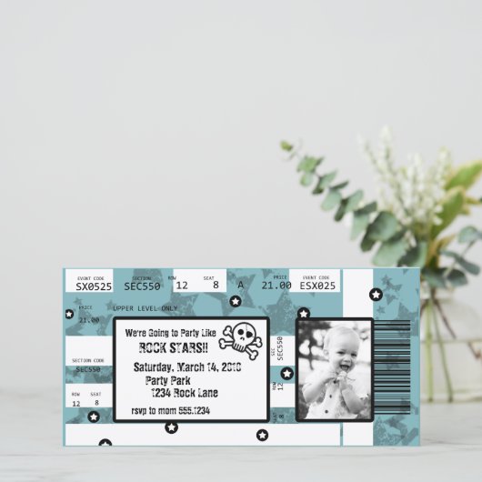 Rock Star Ticket Uitnodiging of Hartelijk dank (Staand voorkant)