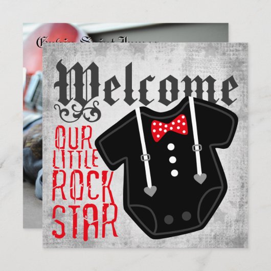 Rock Star Tux Birth Announements Aankondiging (Voorkant / Achterkant)