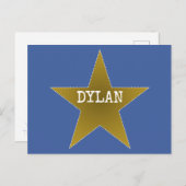 Rock Star Verjaardag Bedankt Briefkaart Blue Gold (Voorkant / Achterkant)
