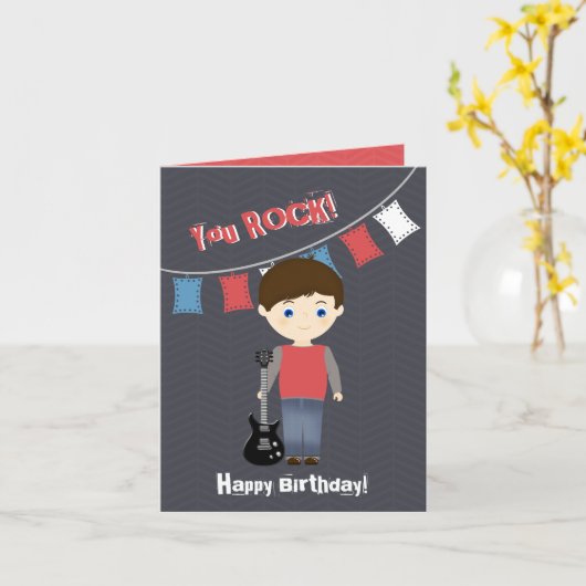 Rock Star Verjaardag Jongen Kaart (Gele Bloem)