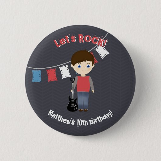 Rock Star Verjaardag Jongen Ronde Button 5,7 Cm (Voorkant)