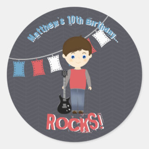 Rock Star Verjaardag Jongen Ronde Sticker