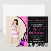 Rock Star Verjaardag Uitnodiging Pop Star Girl (Voorkant / Achterkant)