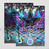 ROCK STAR Verjaardags Muzikale Dansfeest Uitnodigi Kaart (Voorkant / Achterkant)