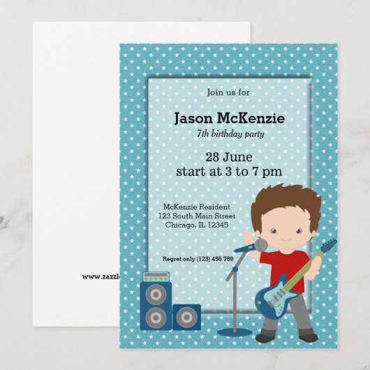 Rock Star verjaarfeest Kaart (Voorkant / Achterkant)