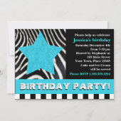 Rock Star Zebra Birthday Party - Blue Kaart (Voorkant)