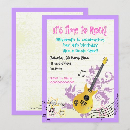 Rock ster girly elektrische gitaar verjaardag kaart (Voorkant / Achterkant)