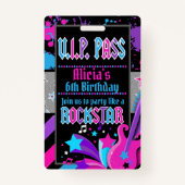 Rock ster Verjaardag Party VIP Pass Uitnodigingsba Badge (Voorkant)