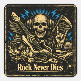 Rock Sterft Nooit – Onsterfelijke Rock Geest Vierkante Sticker