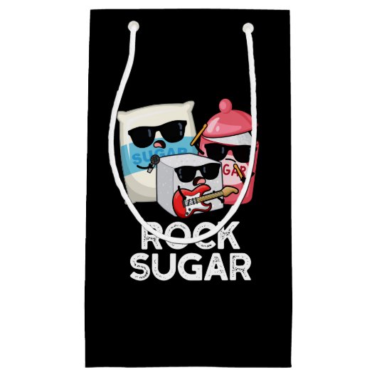 Rock Sugar Funny Food Pun Dark BG Klein Cadeauzakje (Voorkant)