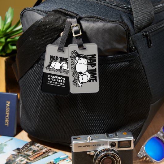 Rock T - shirts | Snoopy NAP tijd | Jouw namen toe Bagagelabel (Voorkant /achterkant)