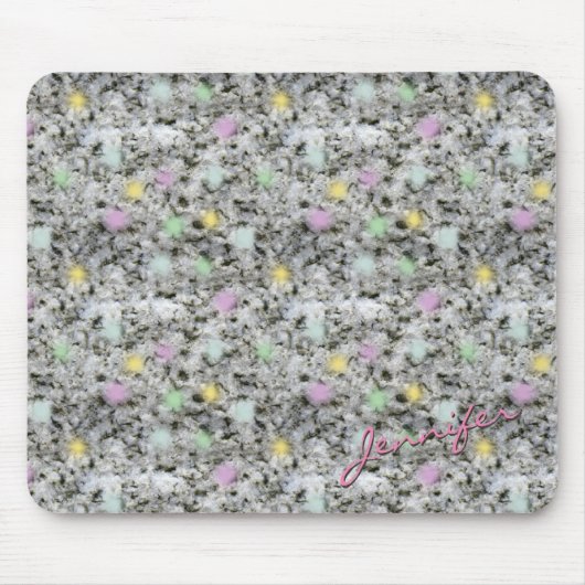 Rock Texture White Granite met Pastel Stippen Name Muismat (Voorkant)