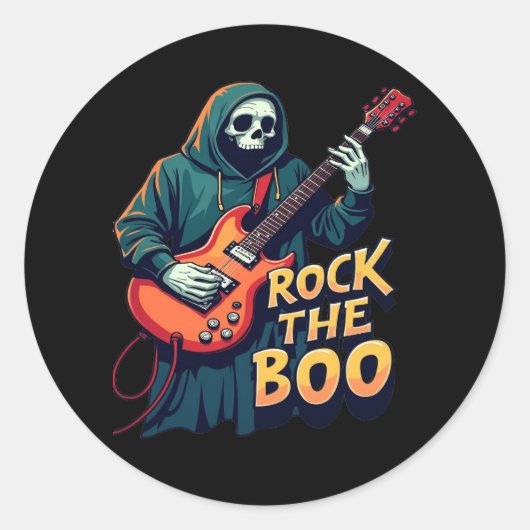 Rock the Boo - Halloween Skeleton Gitaar Ontwerp Ronde Sticker (Voorkant)