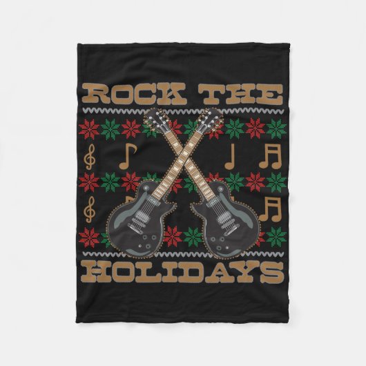 Rock The Feestdagen Guitar Ugly KerstSweater Fleece Deken (Voorkant)