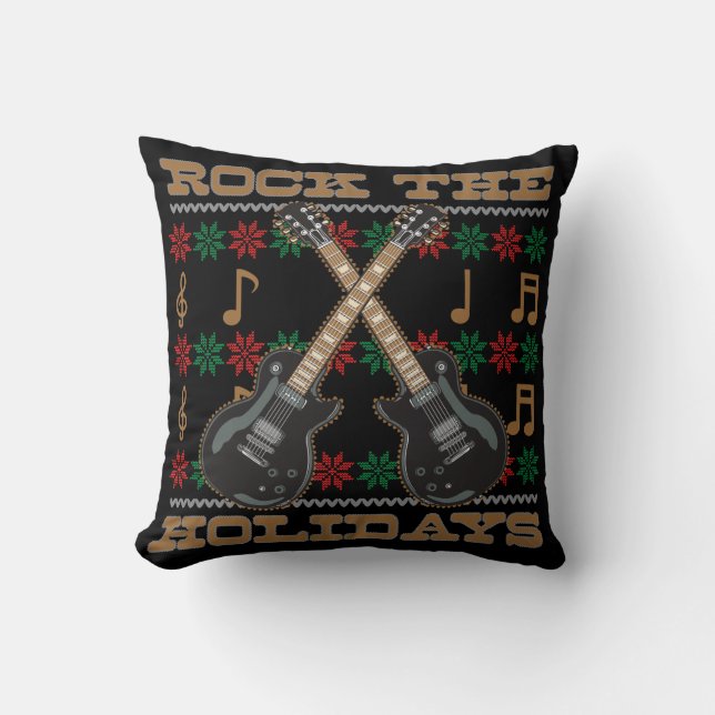 Rock The Feestdagen Guitar Ugly KerstSweater Kussen (Voorkant)