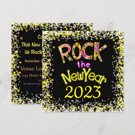 Rock the New Year Fun Rockin' Party Kaart (Voorkant / Achterkant)