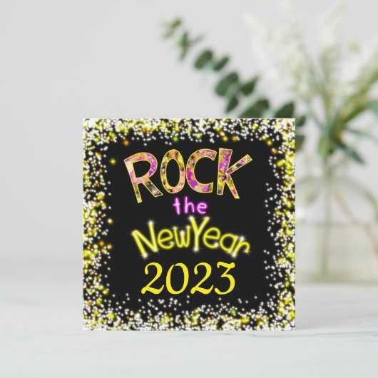 Rock the New Year Fun Rockin' Party Kaart (Staand voorkant)