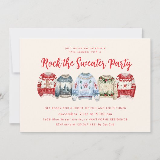 Rock The Sweater Holiday Party Uitnodiging (Voorkant)