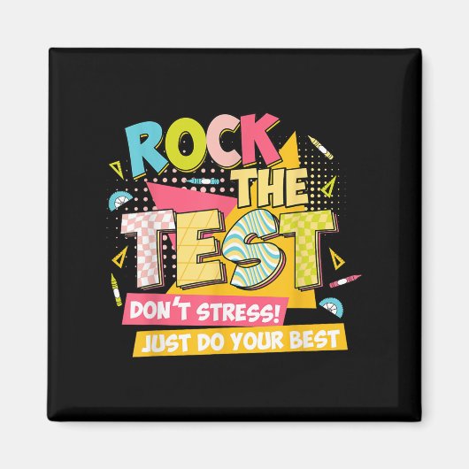 Rock The Test Day Motivational Retro Teachers Test Magneet (Voorkant)