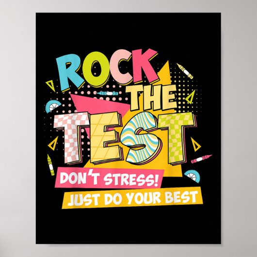 Rock The Test Day Motivational Retro Teachers Test Poster (Voorkant)