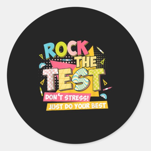 Rock The Test Day Motivational Retro Teachers Test Ronde Sticker (Voorkant)