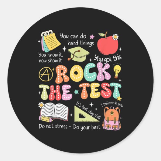 Rock The Test Day Star State Test Docent Moti Ronde Sticker (Voorkant)