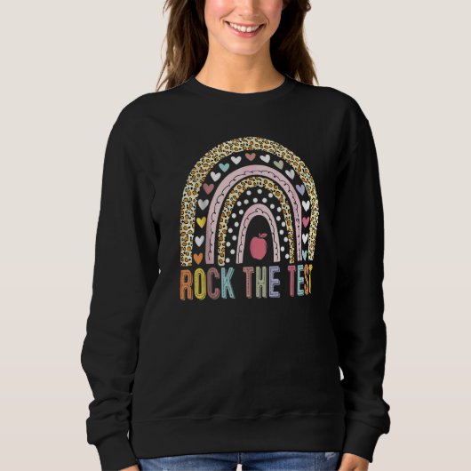 Rock The Test Teacher Test Day Testing Day Rainbow Trui (Voorkant)