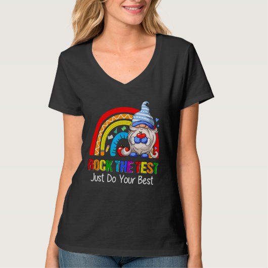 Rock The Test  Teacher Testing Day Rainbow Gnomes T-shirt (Voorkant)