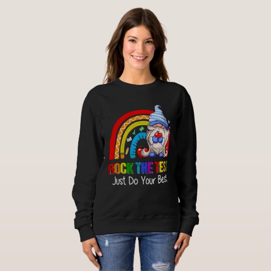 Rock The Test  Teacher Testing Day Rainbow Gnomes Trui (Voorkant volledig)