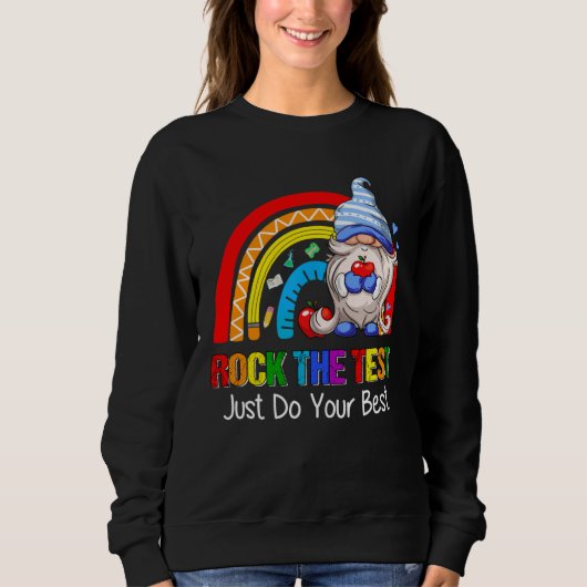 Rock The Test  Teacher Testing Day Rainbow Gnomes Trui (Voorkant)