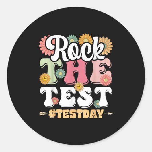 Rock The Test Testing Day Groovy Motivational Teac Ronde Sticker (Voorkant)