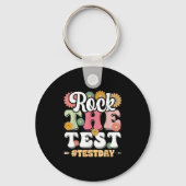 Rock The Test Testing Day Groovy Motivational Teac Sleutelhanger (Voorkant)