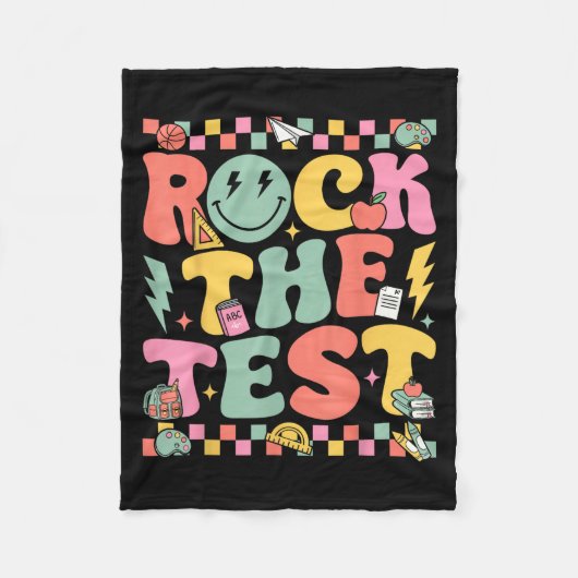 Rock The Test Testing Day Retro Motivational Teach Fleece Deken (Voorkant)
