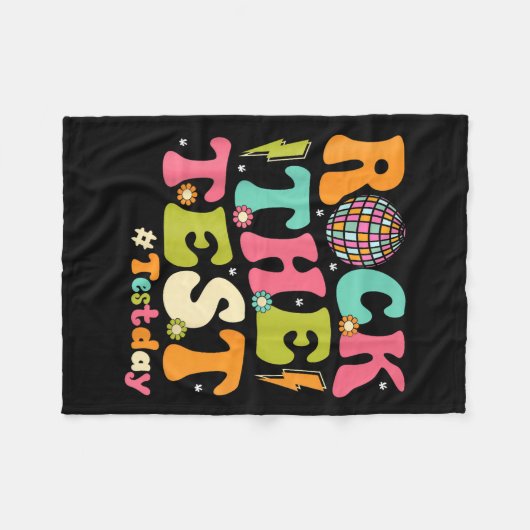 Rock The Test Testing Day Retro Motivational Teach Fleece Deken (Voorkant (Horizontaal))