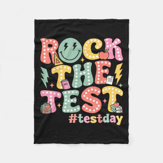 Rock The Test Testing Day Retro Motivational Teach Fleece Deken (Voorkant)