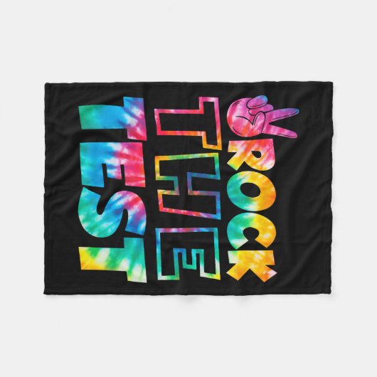 Rock The Test Testing Day Retro Motivational Teach Fleece Deken (Voorkant (Horizontaal))