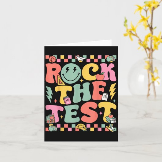 Rock The Test Testing Day Retro Motivational Teach Kaart (Gele Bloem)