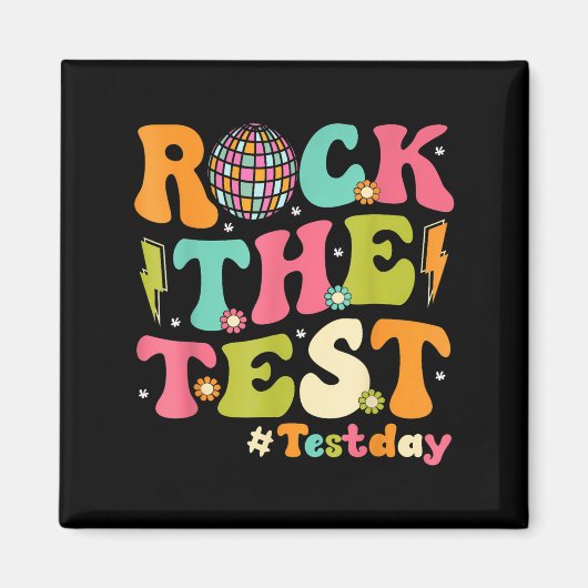 Rock The Test Testing Day Retro Motivational Teach Magneet (Voorkant)