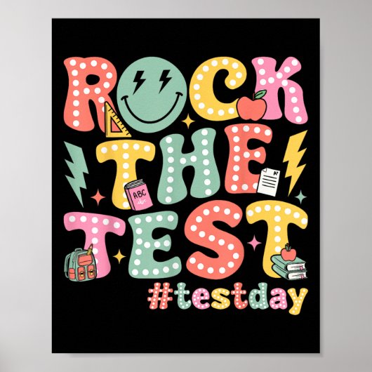 Rock The Test Testing Day Retro Motivational Teach Poster (Voorkant)