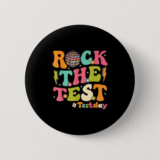 Rock The Test Testing Day Retro Motivational Teach Ronde Button 5,7 Cm (Voorkant)