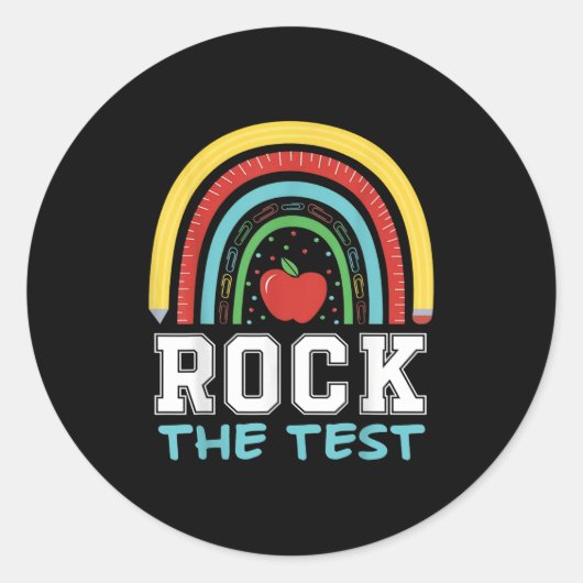 Rock The Test Testing Day Retro Motivational Teach Ronde Sticker (Voorkant)