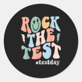 Rock The Test Testing Day Retro Motivational Teach Ronde Sticker (Voorkant)