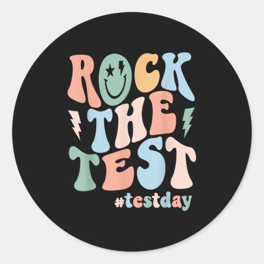 Rock The Test Testing Day Retro Motivational Teach Ronde Sticker (Voorkant)